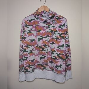 Cowl Neck Camo Pullover Pink Green Casual Comfy Lounge‎ Sweatshirt
